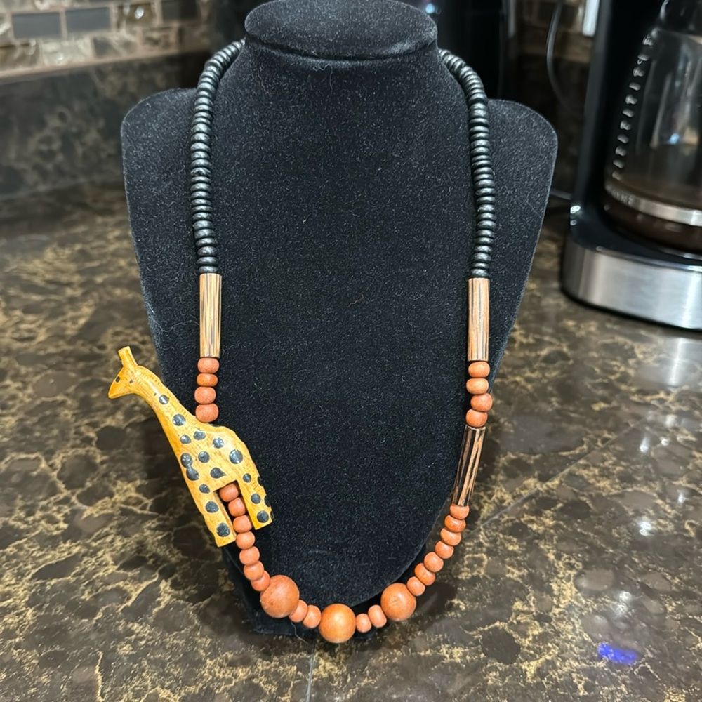 African Art hand carved wooden Vintage Giraffe statement necklace one of a kind